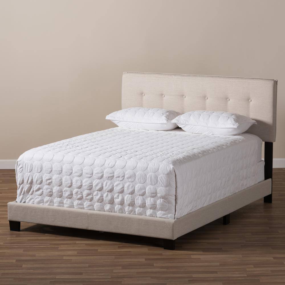 Audrey Light Beige Upholstered Queen Bed with Tufted Headboard and Drawer
