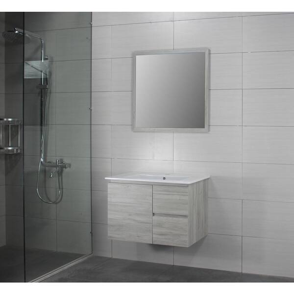 Mediterraneo Sevilla 27 in. W x 19 in. D x 16 in. H Bath Vanity in PVC with Vanity Top in White with Natural Wood Basins and Mirror