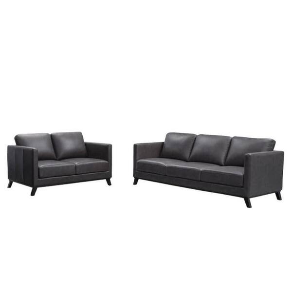 DEVON & CLAIRE Grey Woodrock Mid Century Top Grain Leather Sofa and Loveseat
