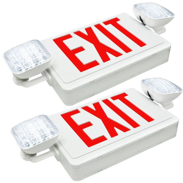 20-Watt Equivalent 120/277-Volt Integrated LED White Exit/Emergency Combo Unit UL Listed w/ 2 Adjustable Light (2-Piece)