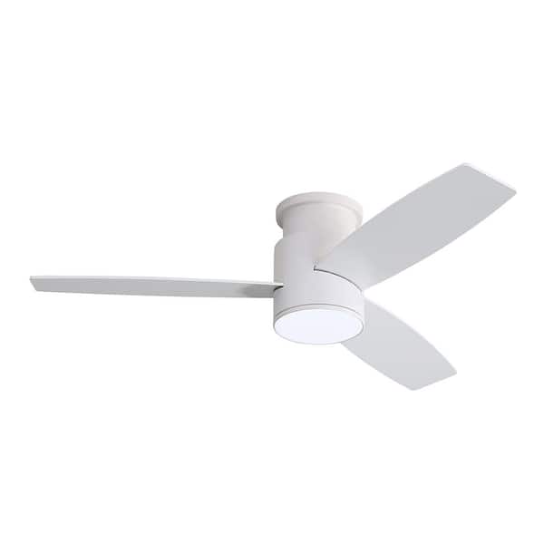 3.6 ft. 3-Plywood Blades White/Wood Grain LED Flush Mounted Indoor Ceiling Fan with Remote