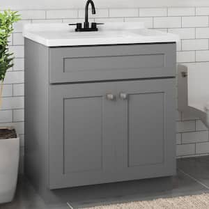 Brookings Shaker 2-Door Bathroom Vanity w/ Cultured Marble 4 in. Centerset Solid White Top, Fully Assembled, 31x22, Gray