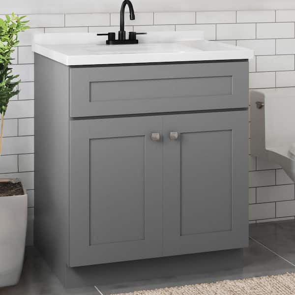 Design House Brookings Shaker 2-Door Bathroom Vanity w/ Cultured Marble 4 in. Centerset Solid White Top, Fully Assembled, 31x22, Gray