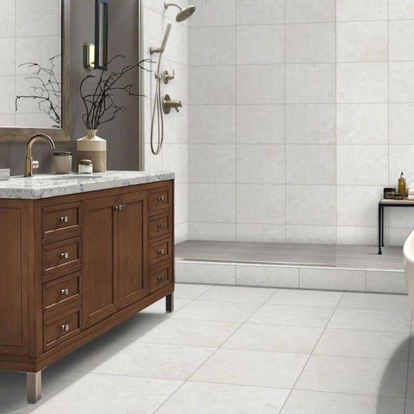 EMSER TILE Summit Ivory 17.99 in. x 17.99 in. Honed Stone Look