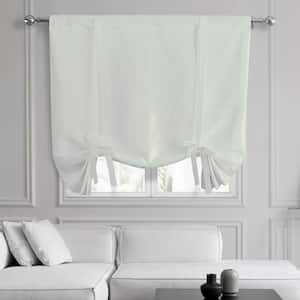 Eggshell White Faux Silk Taffeta 46 in. W x 63 in. L Rod Pocket Room Darkening Curtains TieUp Window Shade(Single Panel)