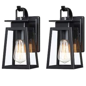 1-Light Black Outdoor Wall Lantern Wall Sconce for Porch Light (2-Pack)