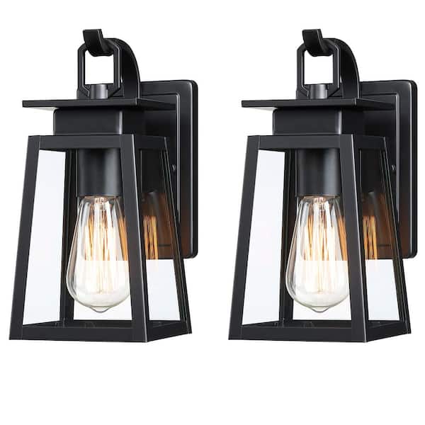 Pia Ricco 1-Light Black Outdoor Wall Lantern Wall Sconce for Porch Light (2-Pack)