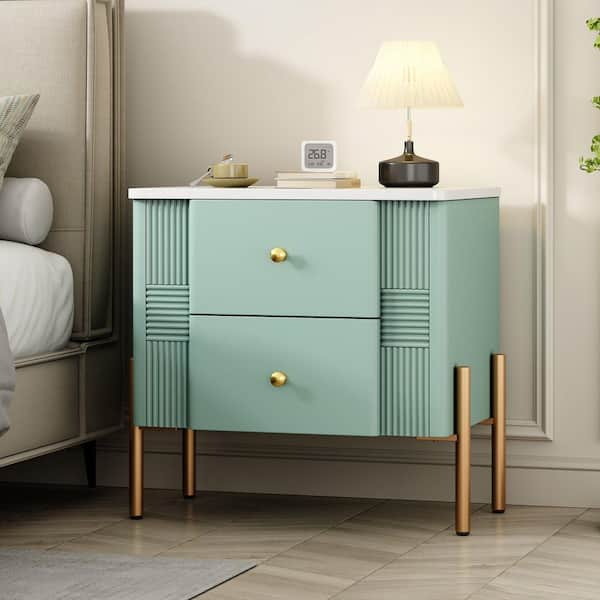 Green 2 Drawers 21.6 in. W Nightstand