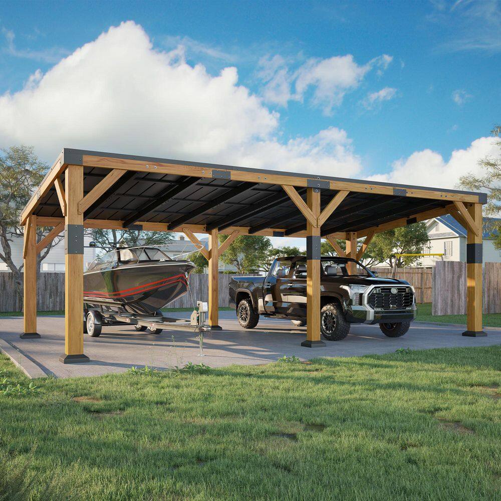 Cedar Wood Series 12 ft. W x 24 ft. D x 8.2 ft. H Galvanized Steel Roof Carport price history on PriceWatchPro