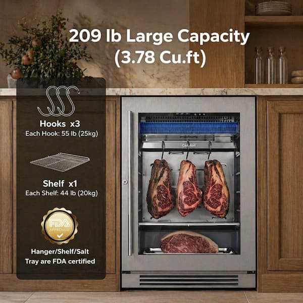 24 in. 3.7 cu. ft. Dry Aging Refrigerator Beef Meat Steak Aging Machine in Stainless Steel Built-in/Freestanding