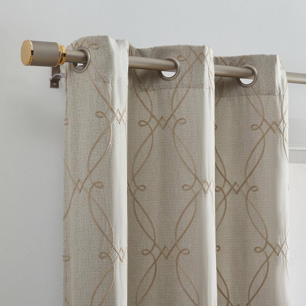 Natural Lattice Embroidered Blackout Curtain Panels with Grommets, Set of 2