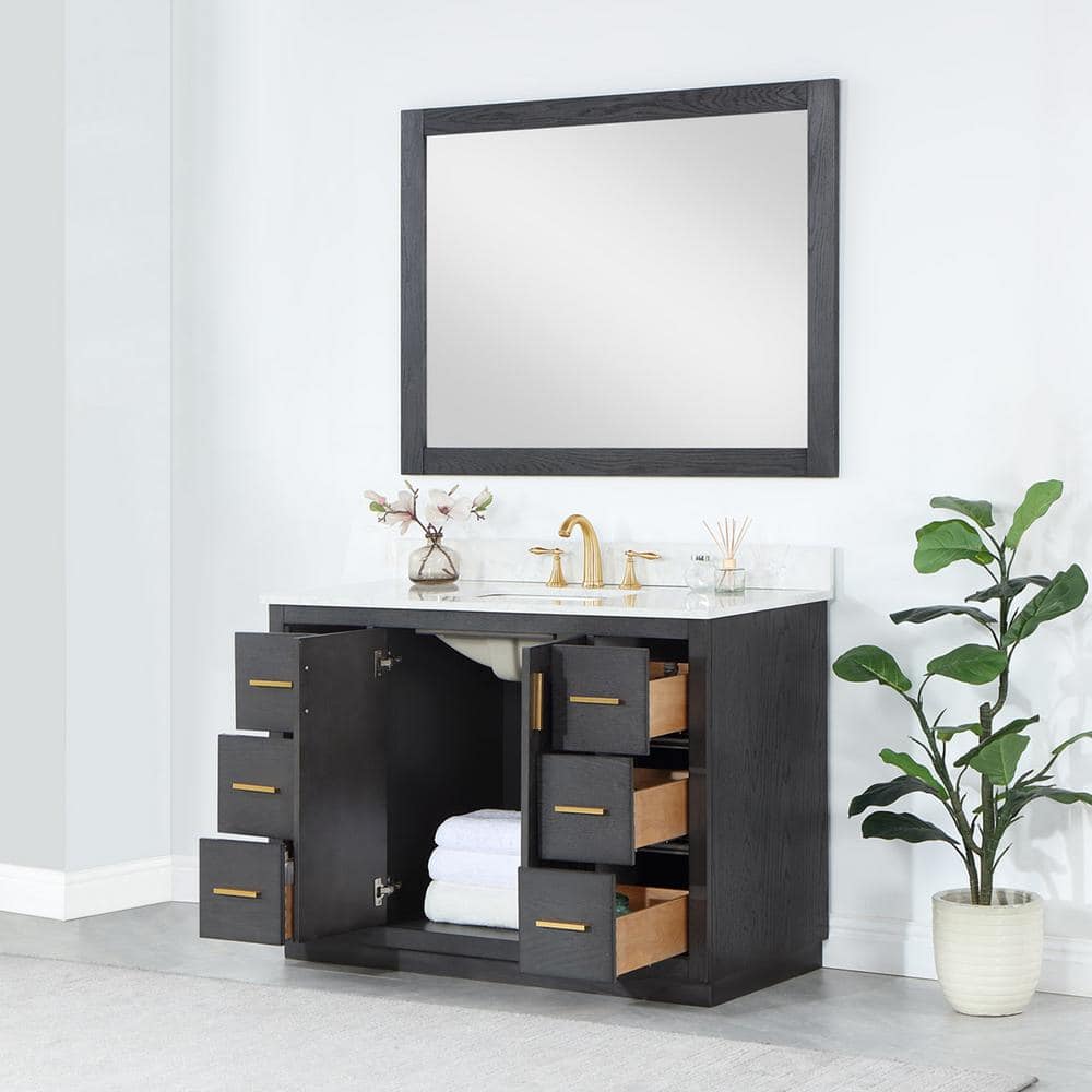 Gazsi 48" Brown Oak Bathroom Vanity with White Stone Countertop