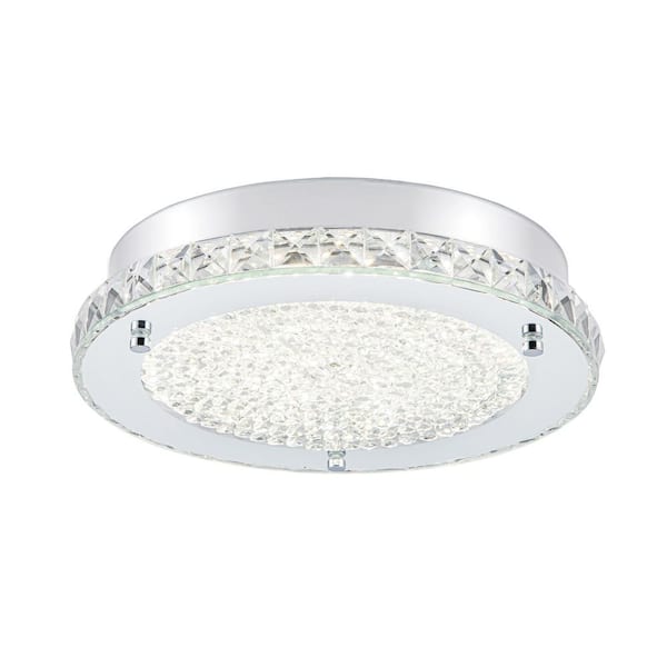 13.77 in. Siliver Modern Dimmable Flush Mount With K9 Clear Crystal Shade LED Chandelier and No Bulbs Included 1-Pack