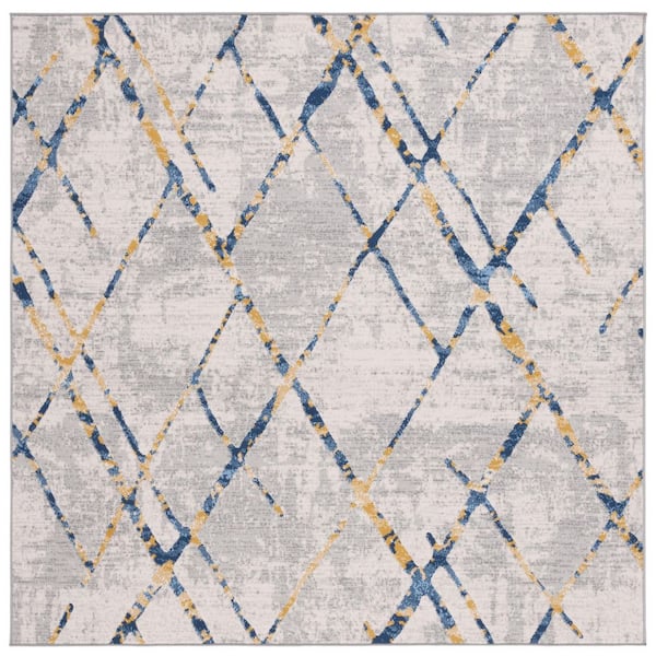 Odyssey 7 ft. x 7 ft. Gray/Blue Gold Distressed Geometric Square Area Rug