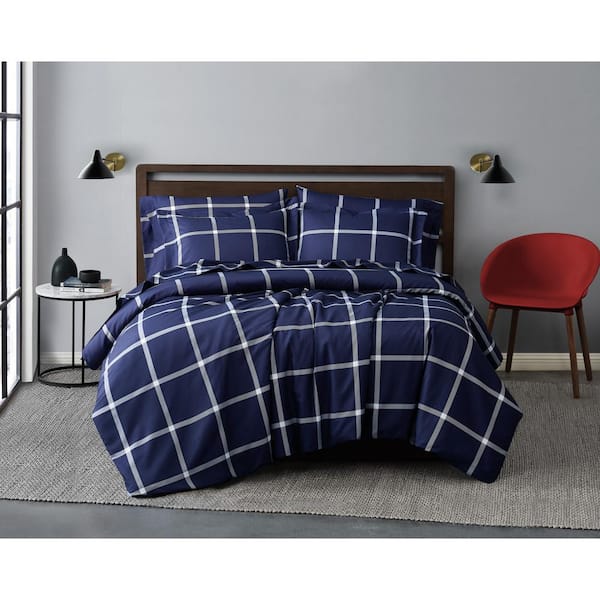 Photo 1 of Truly Soft Everyday Truly Soft - Full/Queen 3-Piece Microfiber Duvet Cover + Sham Set - Printed Windowpane Collection - Navy/White