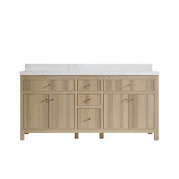 Sonoma Oak 72 in. W x 22 in. D x 36 in. H Double Sink Bath Vanity in White Oak with 2 in. Empira Quartz Top