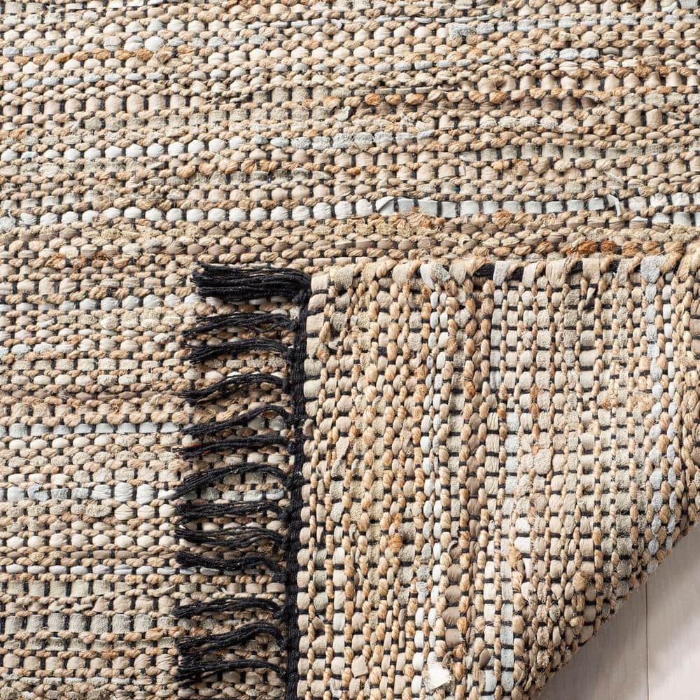 Beige Handwoven Cowhide Leather 8' x 10' Area Rug