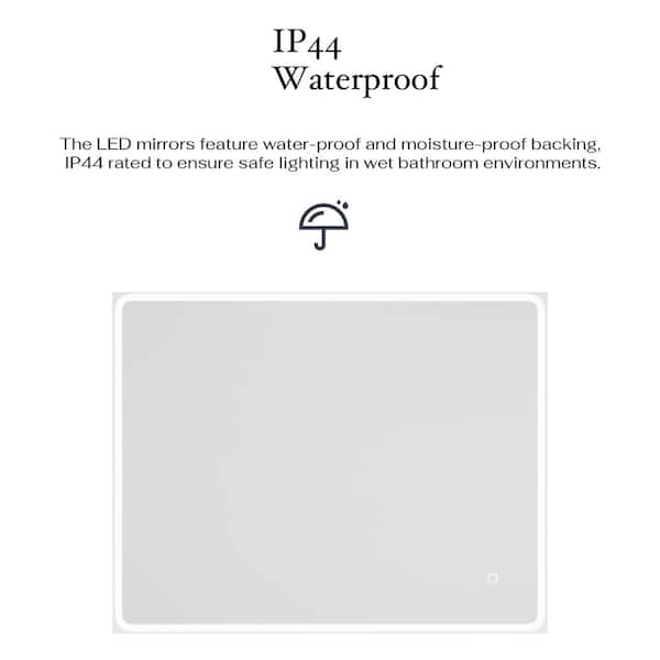 Unbranded 40 in. W x 28 in. H Large Rectangular Frameless Wall-Mount Anti-Fog LED Light Bathroom Vanity Mirror in Silver