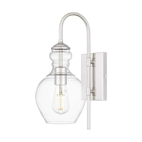 Home Decorators Collection Bakerston 1-Light Polished Nickel Wall Sconce with Clear Glass Shade