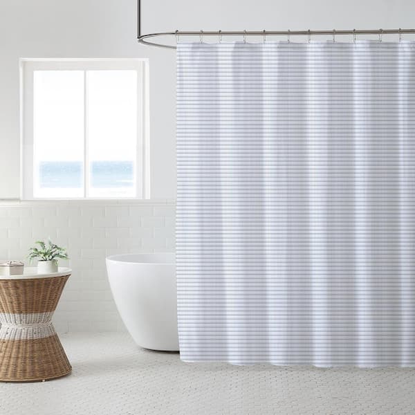 Navy Blue Cotton Blend Shower Curtain, Navy Blue And Gray Striped Shower Curtain