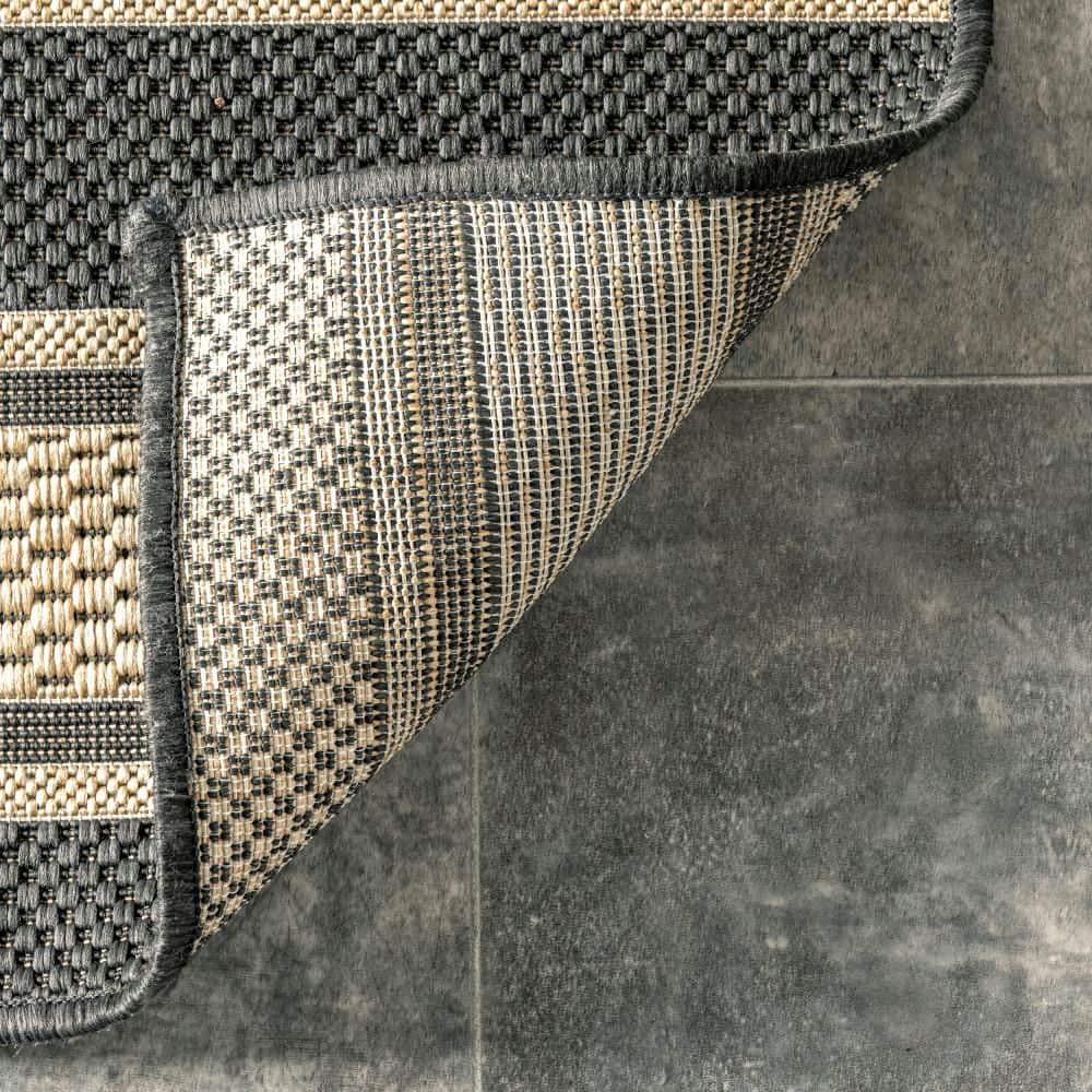 Charcoal and Tan Striped Indoor/Outdoor Synthetic Rug