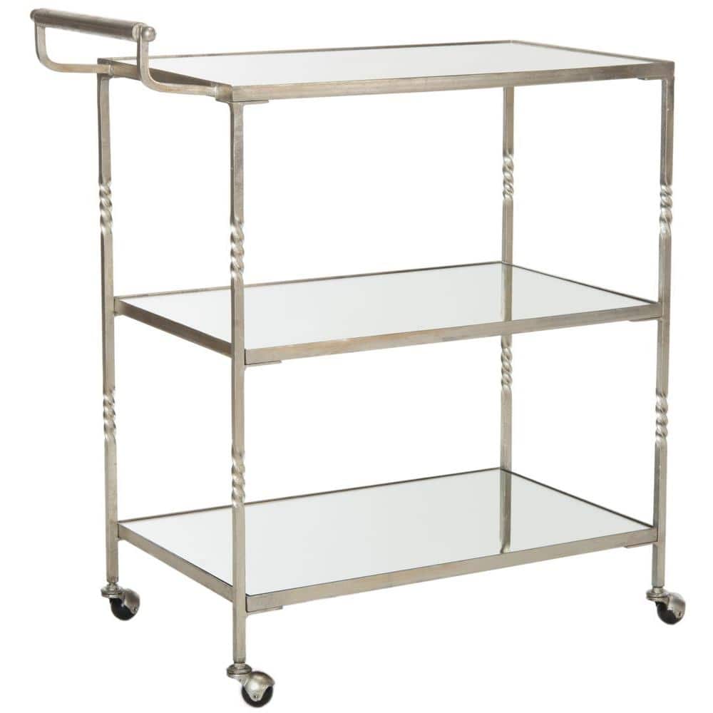 Aurelius 30" Silver Iron and Mirror Bar Cart with Storage
