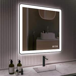 38 in. W x 38 in. H Rectangular Framed Backlit and Front Light LED Anti-Fog Wall Bathroom Vanity Mirror in Matte Black