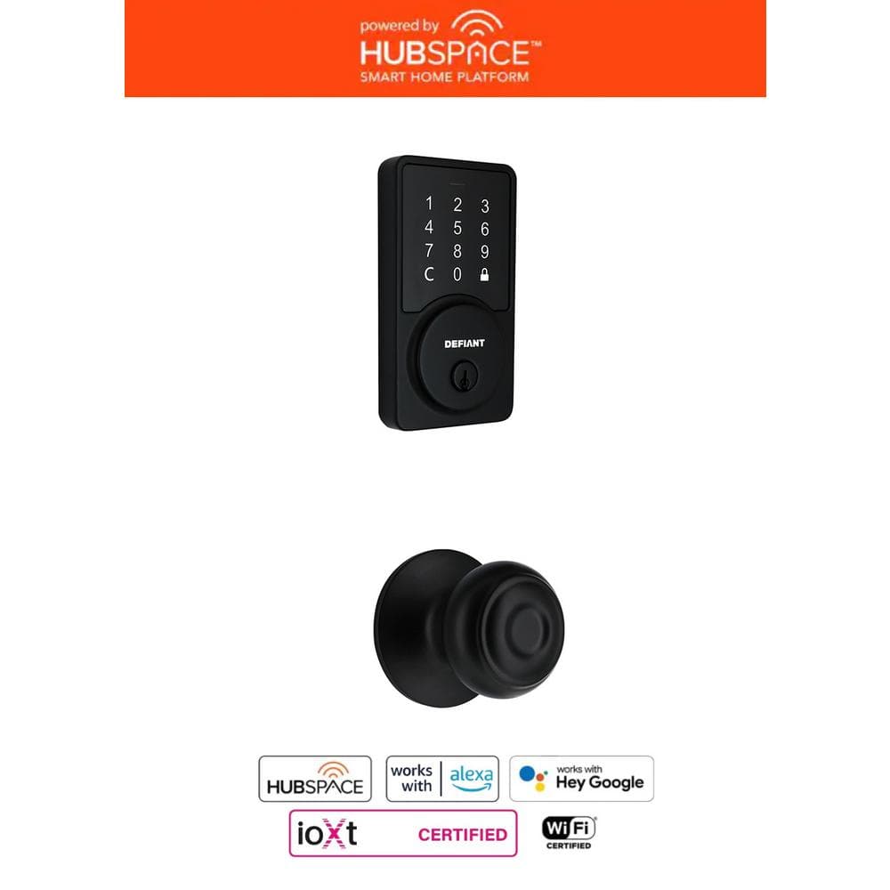 Hubspace Matte Black Square Pincode Deadbolt with Hartford Hall/Closet Door