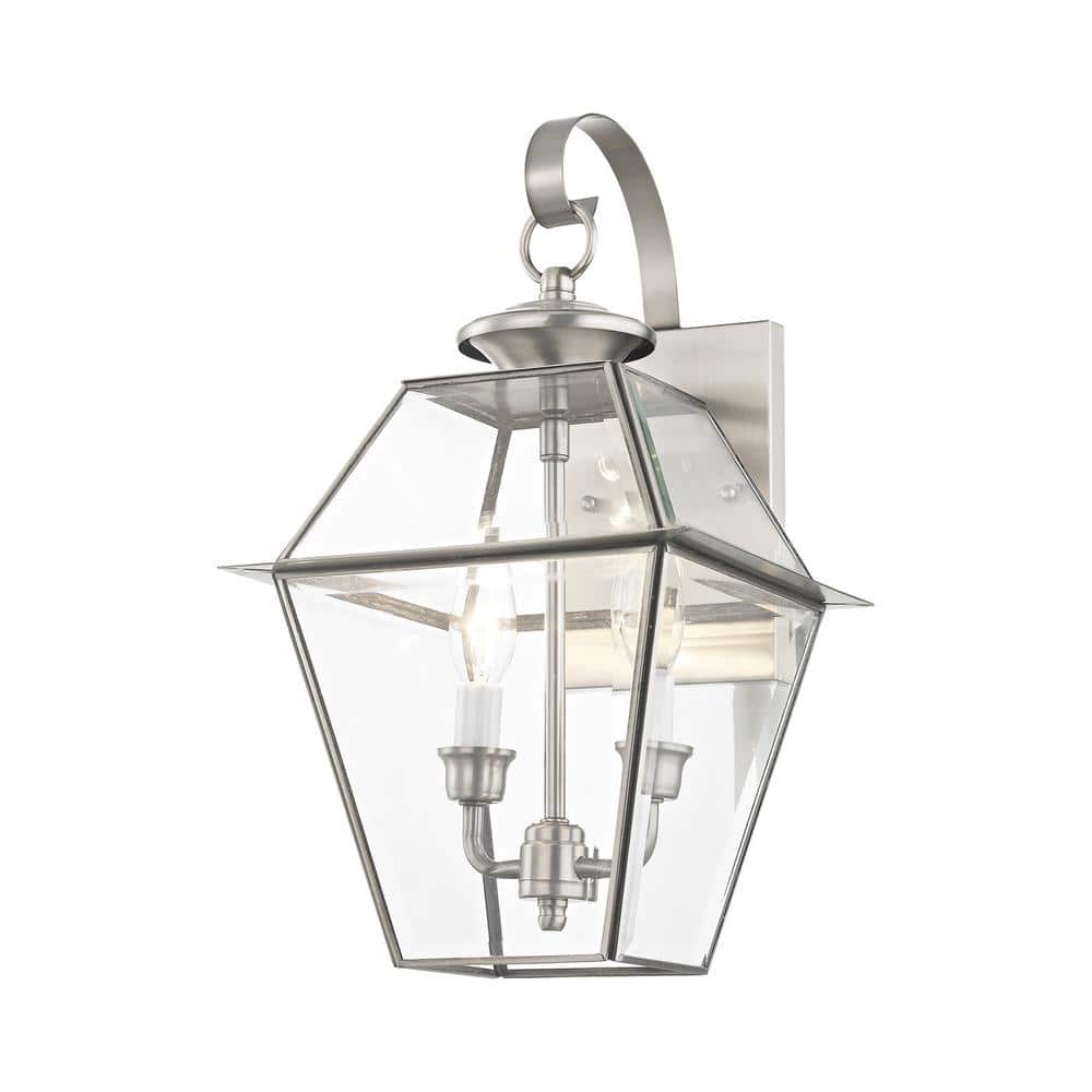 Charleston Elegance Brushed Nickel 2-Light Outdoor Sconce with Clear Beveled Glass