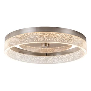 13 in. 20-Watt Modern Satin Nickel Integrated LED Flush Mount with Clear Bubble Acrylic