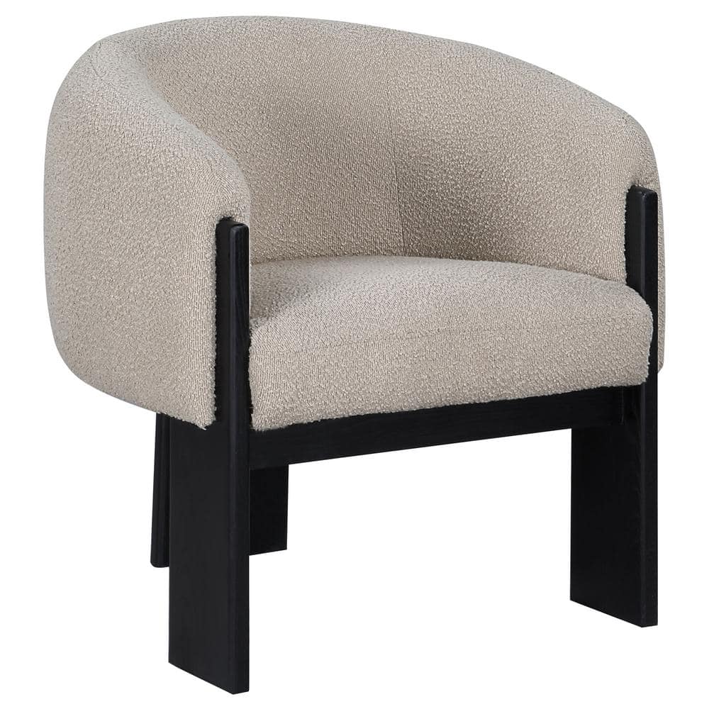 Beige Boucle Upholstered Barrel Back Accent Chair
