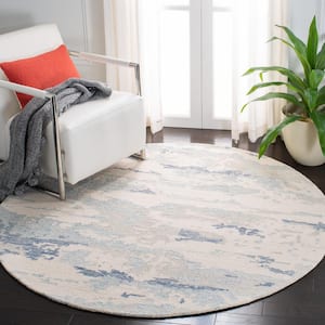 Abstract Ivory/Blue 4 ft. x 4 ft. Abstract Sky Round Area Rug