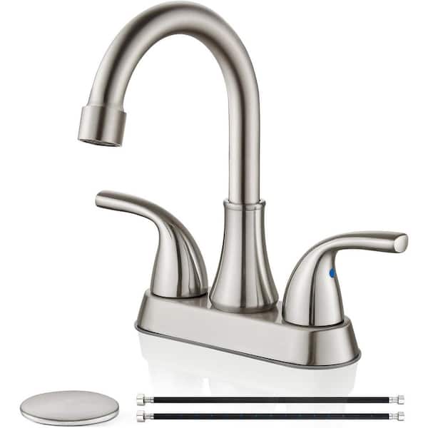 MTTCLE 4 in. Centerset Double Handle High Arc Bathroom Sink Faucet with Pop-up Drain in Brushed Nickel