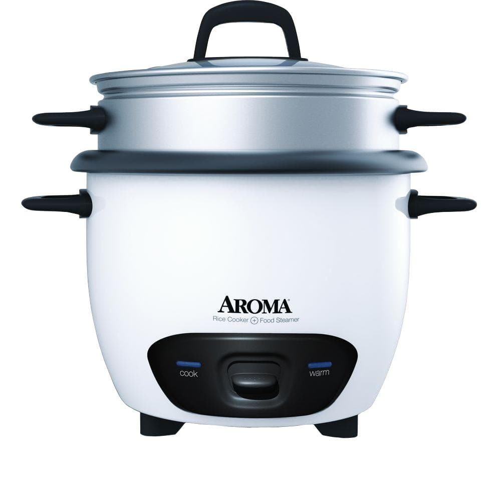 Aroma Pot Style 6 Cup White Rice Cooker Arc 743 1ng The Home Depot