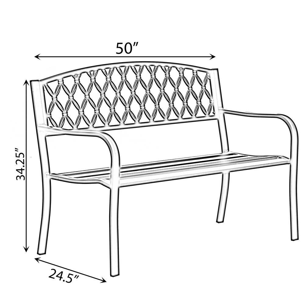 Black Steel Outdoor Garden Bench with Cast Iron Backrest