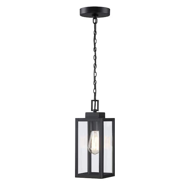 13 in. H 1-Light Adjustable Outdoor Pendant Light Fixture with Matte Black Finish, No Bulbs Included