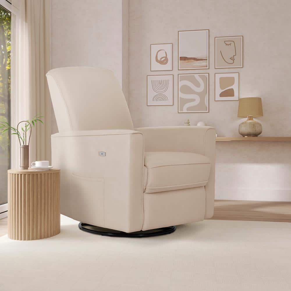 Evolur Light Sand Harlow Deluxe Glider Power Recliner Rocker