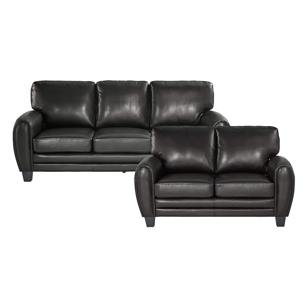 Viggo 85 in. W Round Arm Faux Leather Rectangle 2-Piece Living Room Sofa Se
