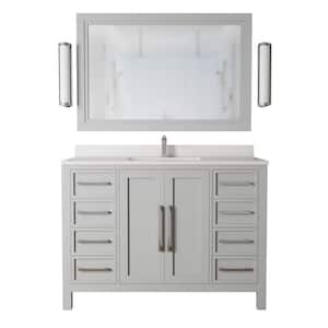 48 in. W x 22 in. D x 36 in. H Single Sink Wood Vanity in Grey with White Quartz Counter Top with White Basin and Mirror