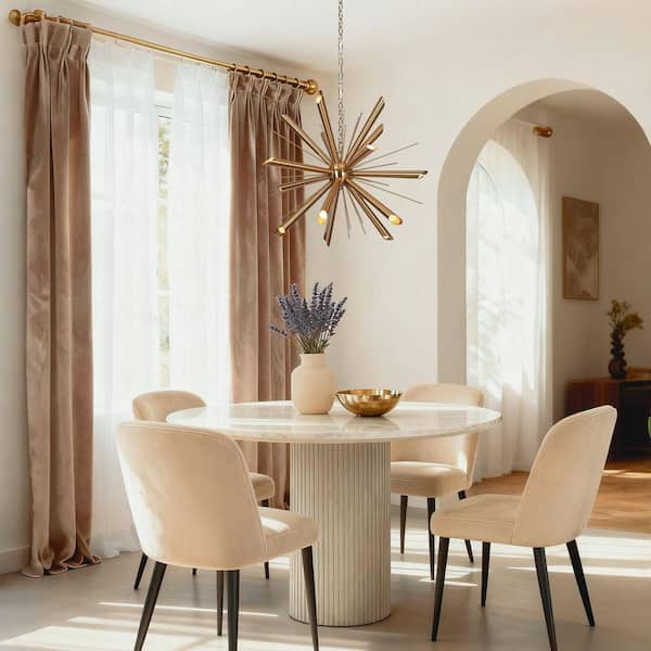 26 in. Plated Brass Sputnik Chandelier, Mid-Century Modern LED Ceiling Light, for Dining Room, Living Room, Entryway