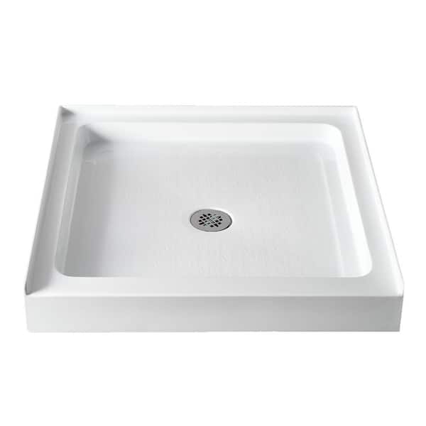 36 in. L x 36 in. W Single Threshold Alcove Shower Pan Base with Center Drain White Square Acrylic Base for RV/Bathroom