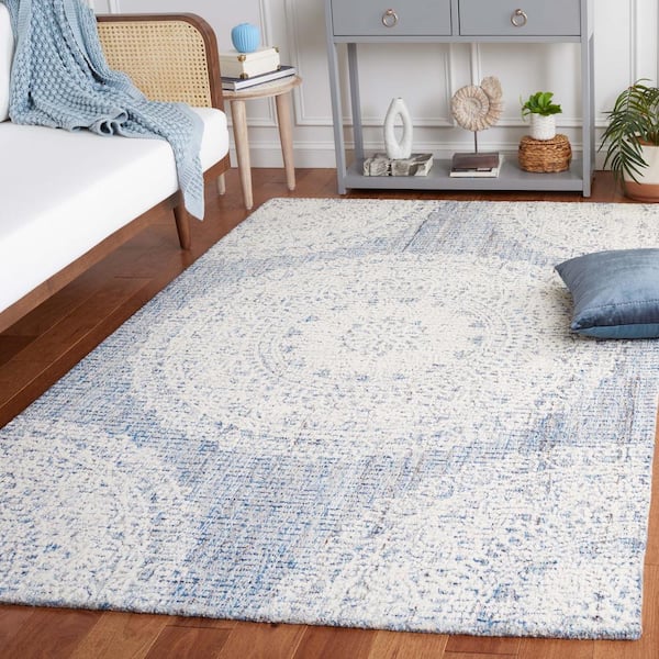 Ebony Blue/Ivory 6 ft. x 9 ft. Oriental Area Rug