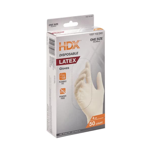 HDX Disposable White Latex Glove 50CT 1- Size Fits All