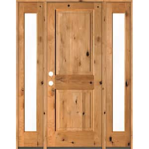 58 in. x 80 in. Rustic Knotty Alder Square clear stain Wood Right Hand Inswing Single Prehung Front Door/Full Sidelites