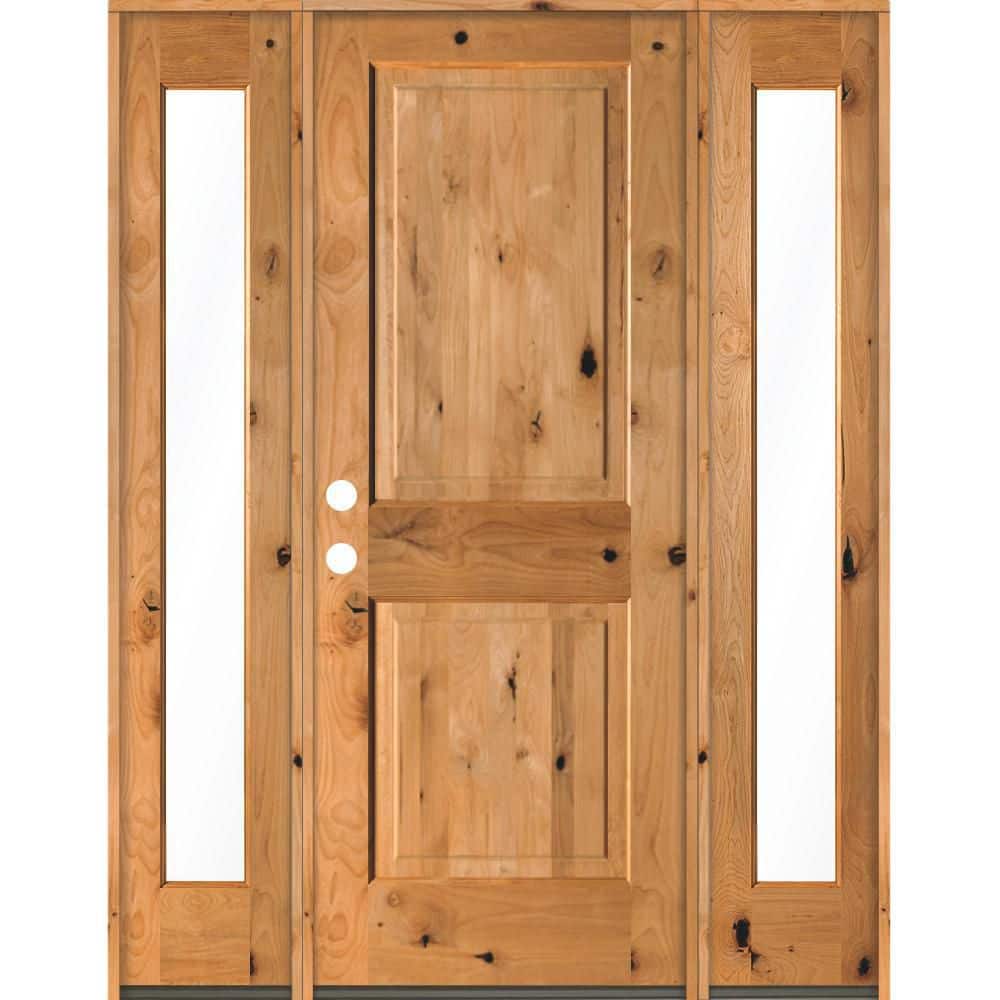 60 in. x 80 in. Rustic Knotty Alder Square clear stain Wood Right Hand Inswing Single Prehung Front Door/Full Sidelites price history on PriceWatchPro
