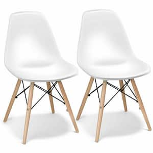 White Dining Chairs Mid Century Modern Wooden Legs Kitchen Living Room (Set of 2)