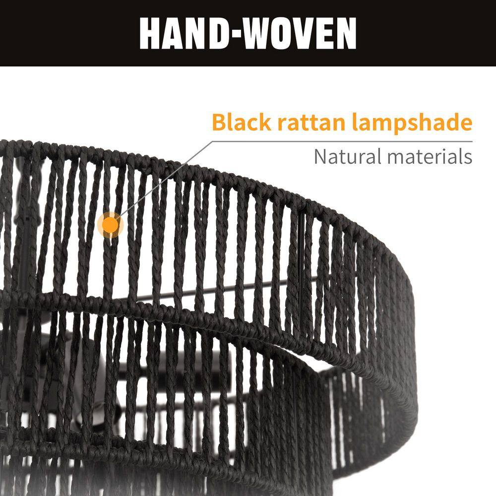 20-inch Black Rattan 6-Light Geometric Pendant Chandelier