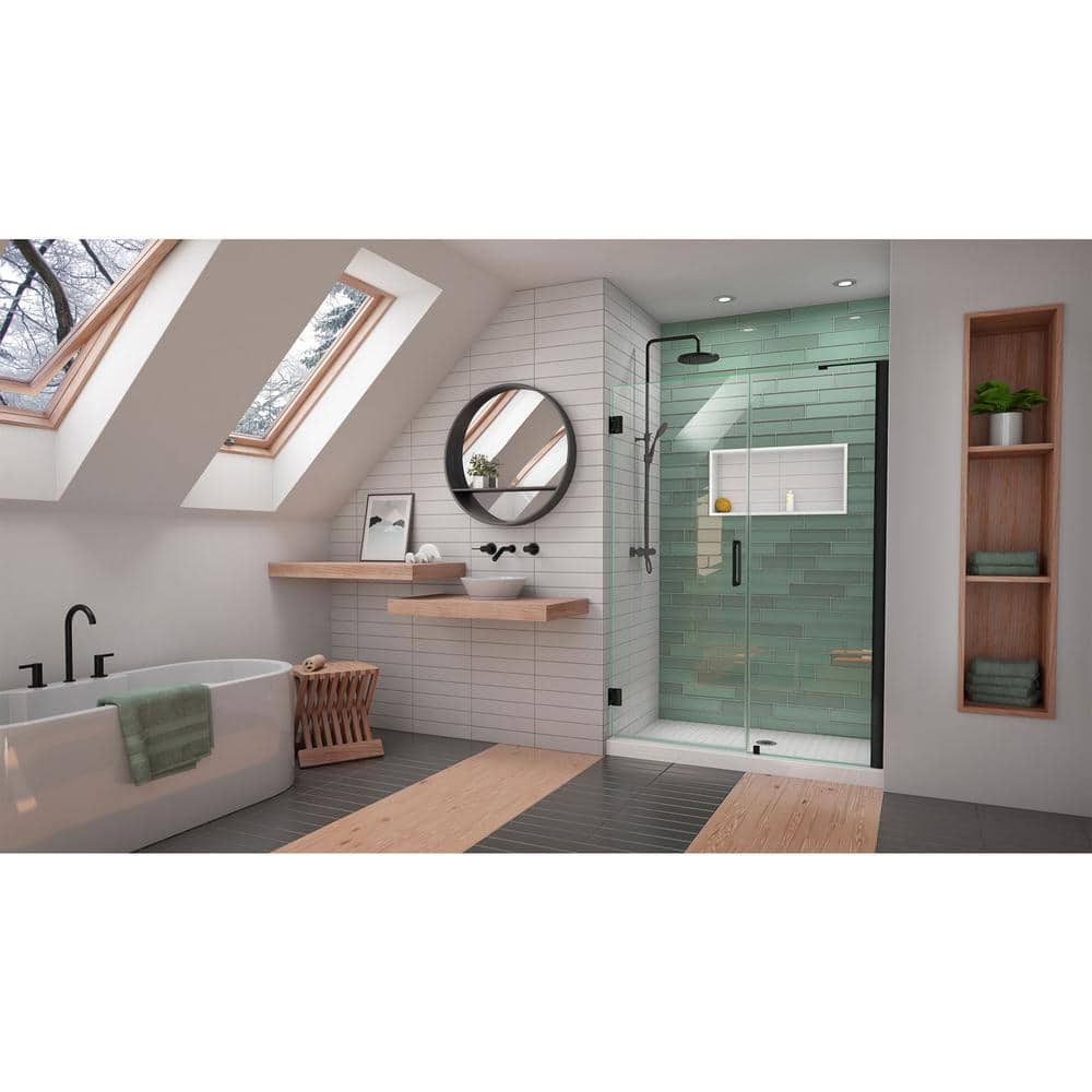 Matte Black Frameless Hinged Shower Door with Clear Glass