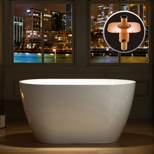 WOODBRIDGE 48 in. Acrylic Flatbottom Bathtub in White with Brushed Gold Drain and Overflow
