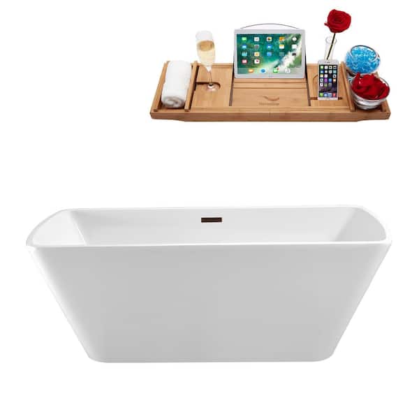 Streamline 67 in. Acrylic Flatbottom Non-Whirlpool Bathtub in Glossy White with Matte Oil Rubbed Bronze Drain and Overflow Cover